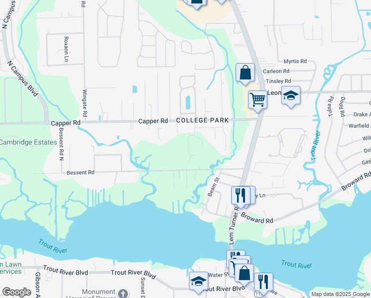 map of restaurants, bars, coffee shops, grocery stores, and more near 10514 Capper Road in Jacksonville