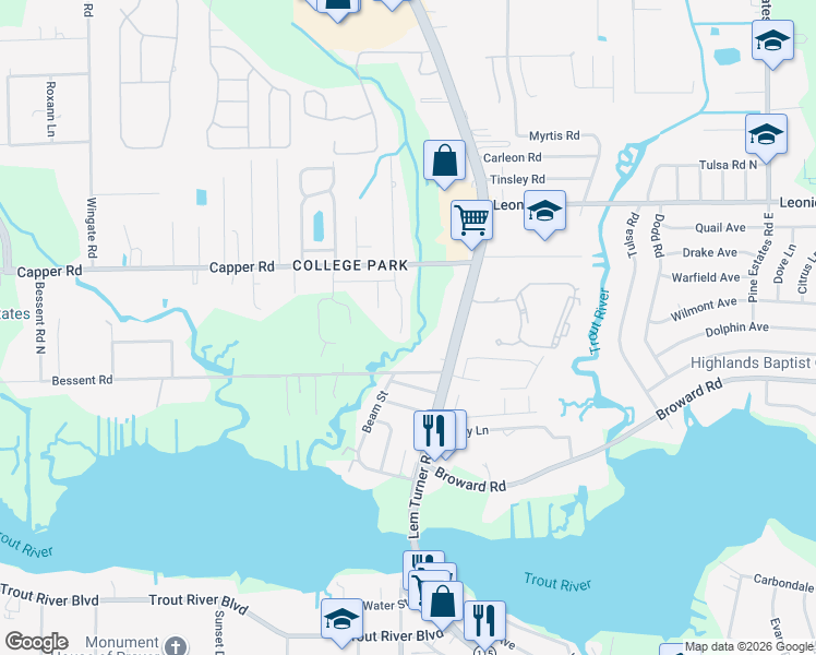 map of restaurants, bars, coffee shops, grocery stores, and more near 10542 Maidstone Cove Drive in Jacksonville