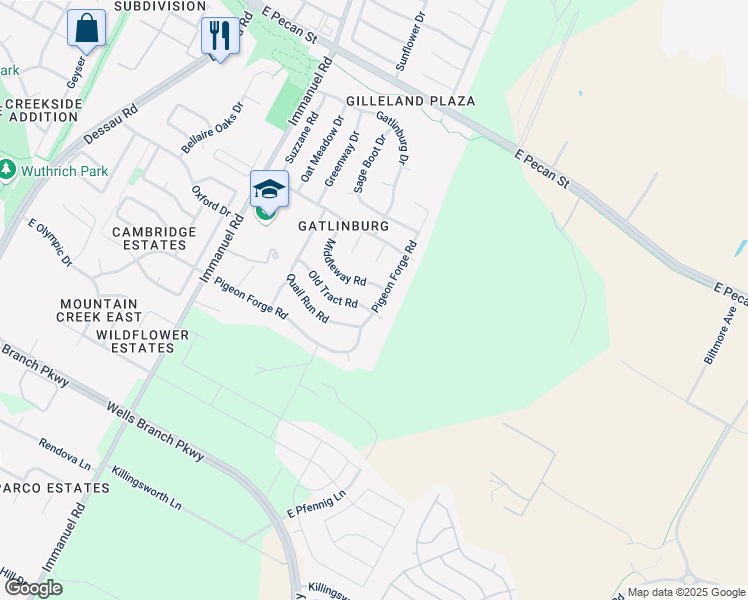 map of restaurants, bars, coffee shops, grocery stores, and more near 1605 Middleway Road in Pflugerville