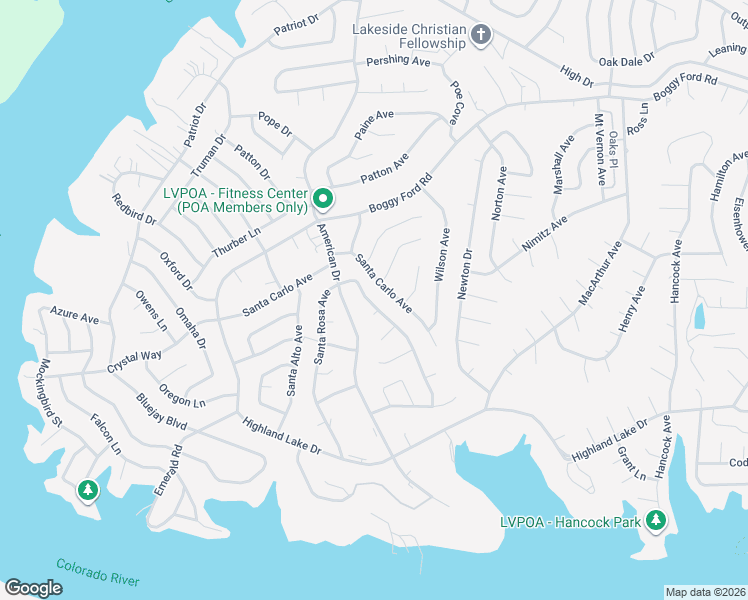 map of restaurants, bars, coffee shops, grocery stores, and more near 21304 Santa Rosa Avenue in Lago Vista