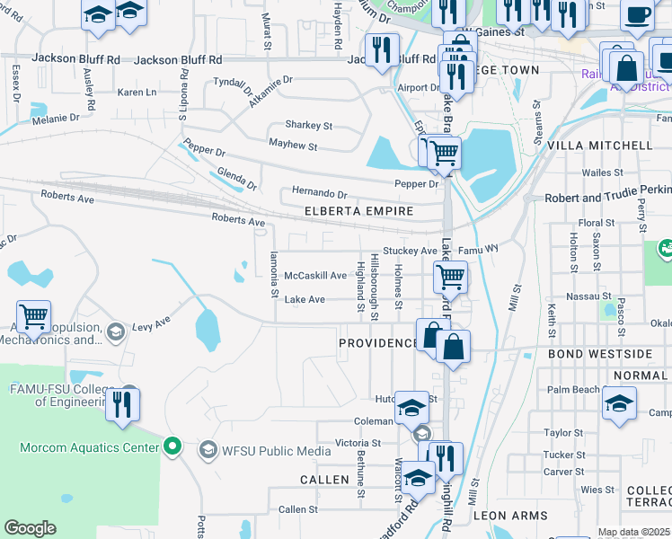 map of restaurants, bars, coffee shops, grocery stores, and more near 1510 McCaskill Avenue in Tallahassee