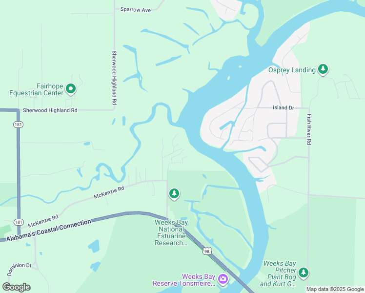 map of restaurants, bars, coffee shops, grocery stores, and more near 13800 Condor Circle in Fairhope
