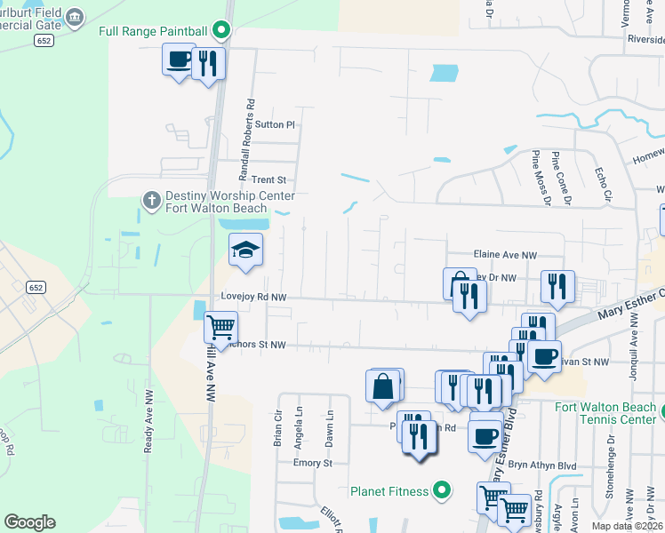 map of restaurants, bars, coffee shops, grocery stores, and more near 220 Cypress Street in Fort Walton Beach