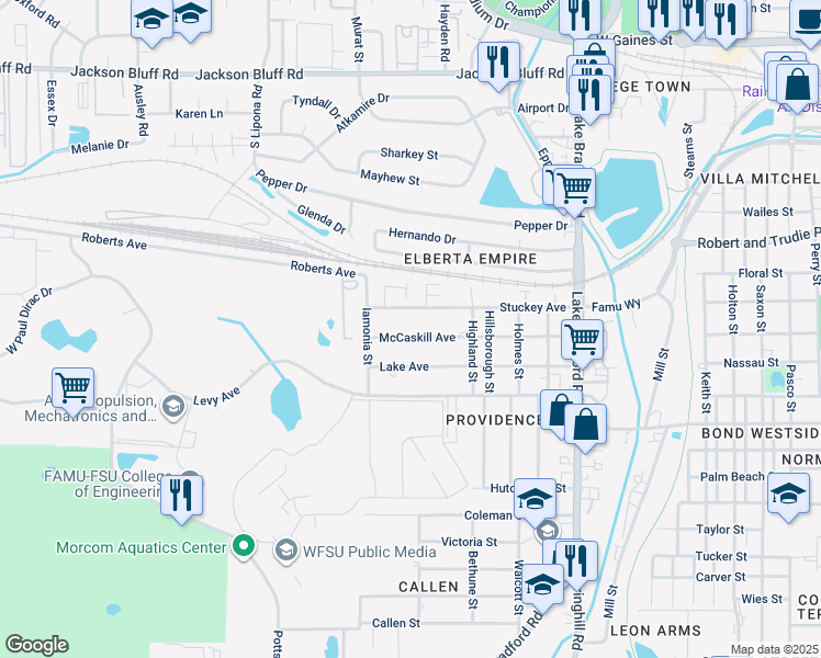 map of restaurants, bars, coffee shops, grocery stores, and more near 1616 McCaskill Avenue in Tallahassee