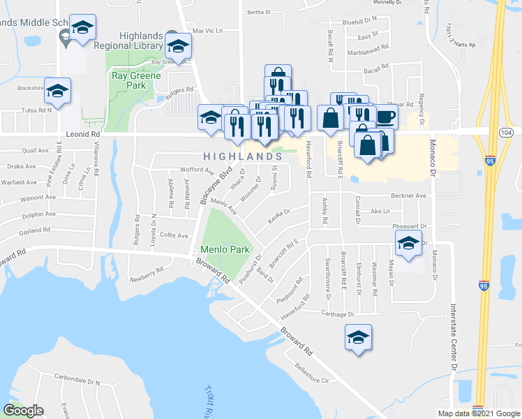 map of restaurants, bars, coffee shops, grocery stores, and more near 10437 Gailwood Circle East in Jacksonville
