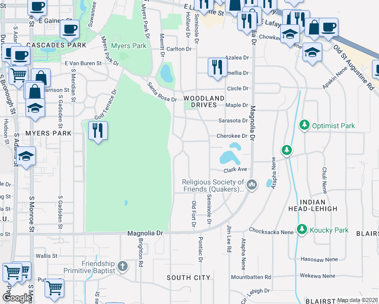 map of restaurants, bars, coffee shops, grocery stores, and more near 1719 Old Fort Drive in Tallahassee