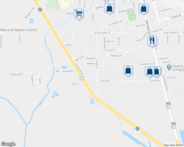 map of restaurants, bars, coffee shops, grocery stores, and more near 3 Cypress Drive in Ponchatoula