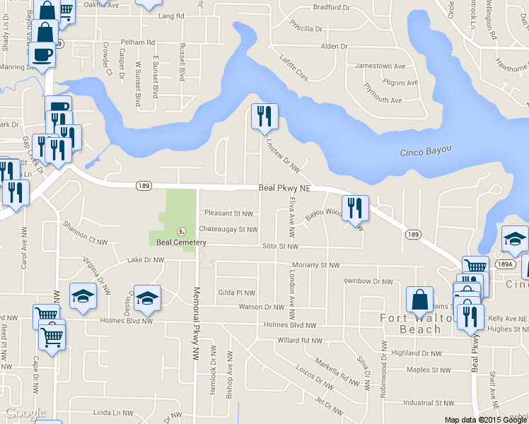 map of restaurants, bars, coffee shops, grocery stores, and more near 219 Mcarthur Avenue Northwest in Fort Walton Beach