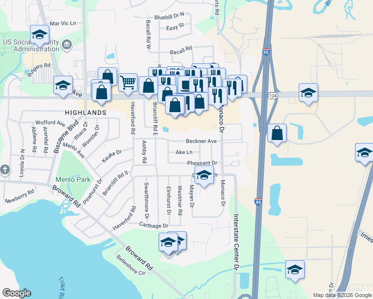 map of restaurants, bars, coffee shops, grocery stores, and more near 1033 Ake Lane in Jacksonville