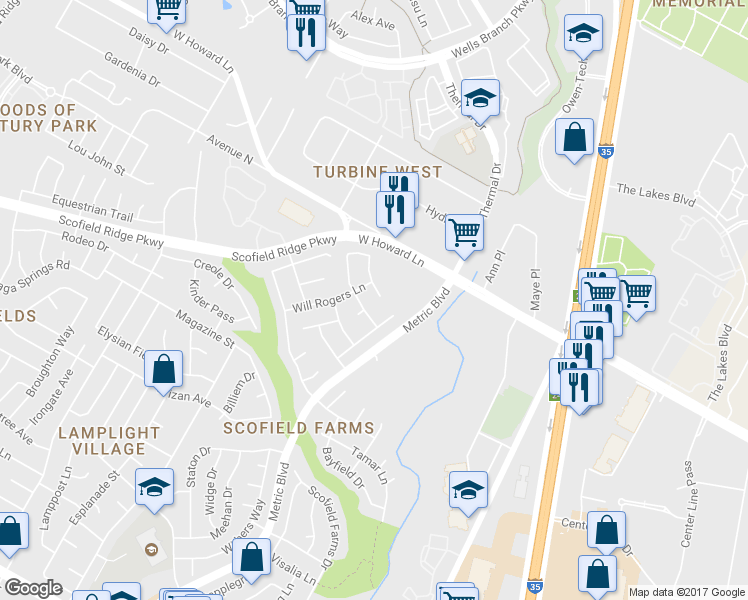 map of restaurants, bars, coffee shops, grocery stores, and more near 2012 Maize Bend Dr in Austin