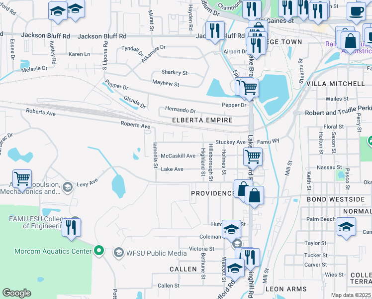map of restaurants, bars, coffee shops, grocery stores, and more near 1510 McCaskill Avenue in Tallahassee