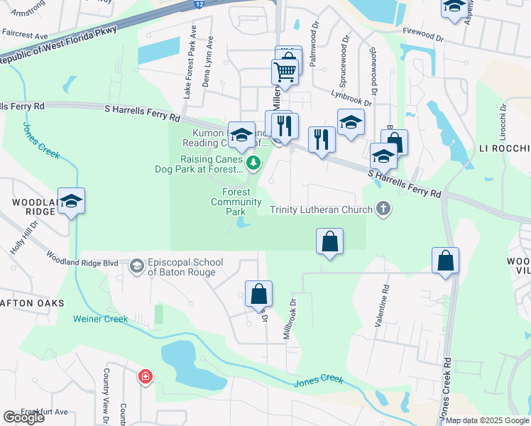 map of restaurants, bars, coffee shops, grocery stores, and more near in Baton Rouge