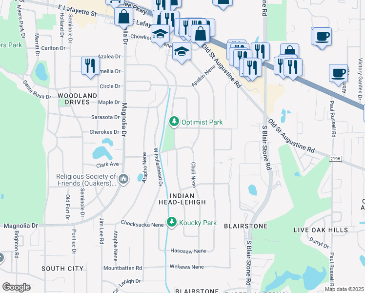 map of restaurants, bars, coffee shops, grocery stores, and more near 1508 Hokolin Nene in Tallahassee