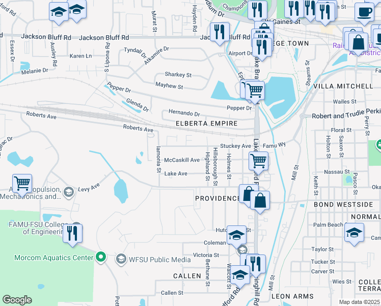 map of restaurants, bars, coffee shops, grocery stores, and more near 1510 McCaskill Avenue in Tallahassee
