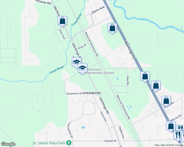 map of restaurants, bars, coffee shops, grocery stores, and more near 10523 Old Kings Road in Jacksonville