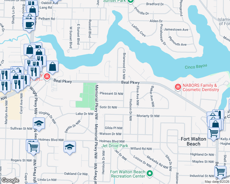 map of restaurants, bars, coffee shops, grocery stores, and more near 221 Pleasant Street Northwest in Fort Walton Beach