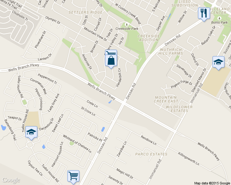 map of restaurants, bars, coffee shops, grocery stores, and more near 101 Ambrose Drive in Pflugerville