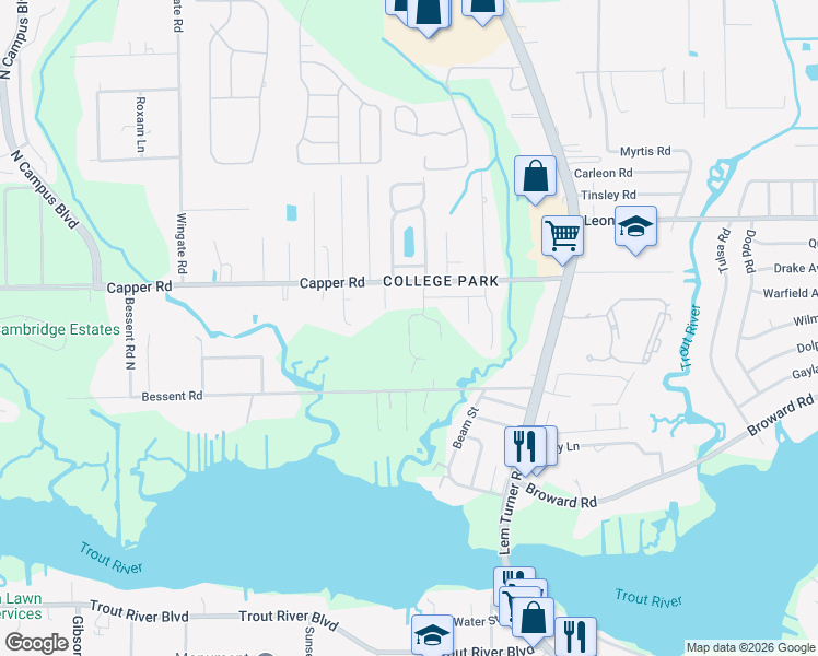 map of restaurants, bars, coffee shops, grocery stores, and more near 10514 Capper Road in Jacksonville