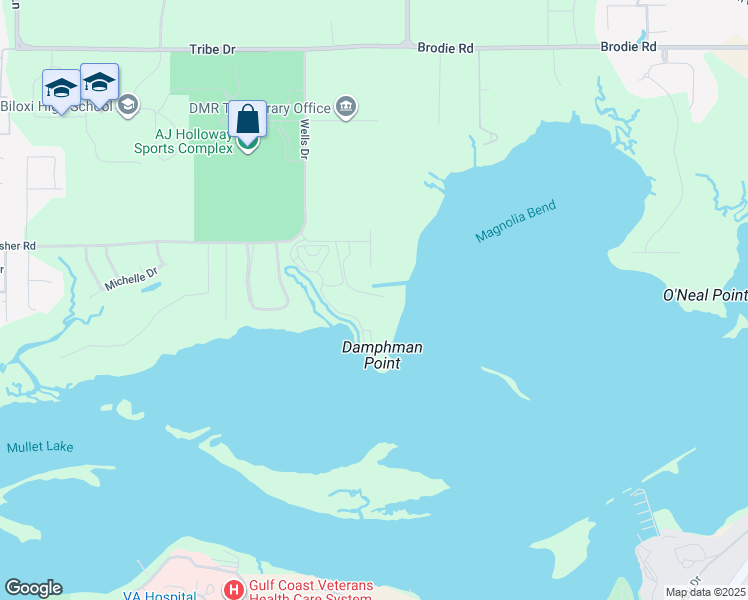 map of restaurants, bars, coffee shops, grocery stores, and more near 650 Kennedy Lane in Biloxi
