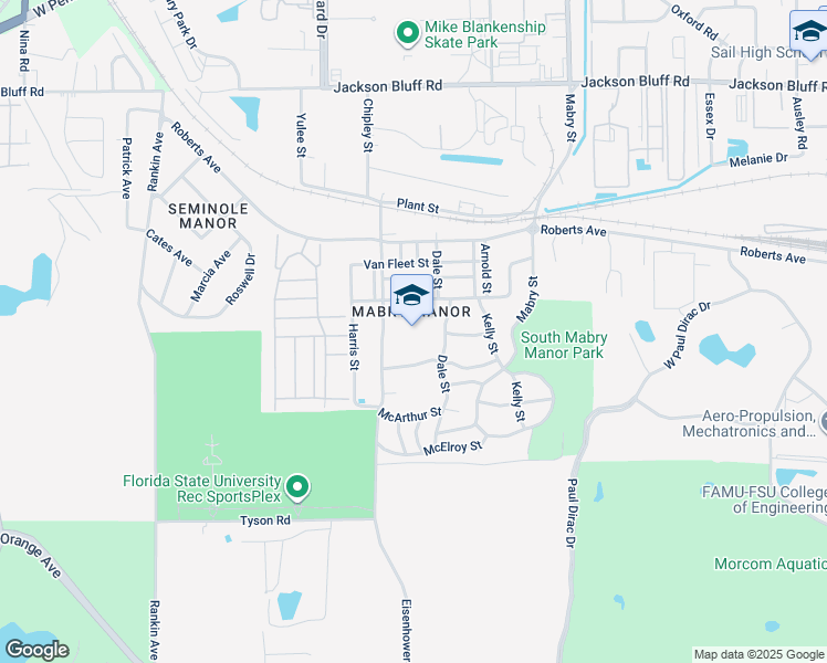 map of restaurants, bars, coffee shops, grocery stores, and more near 2813 Ridgeway Street in Tallahassee