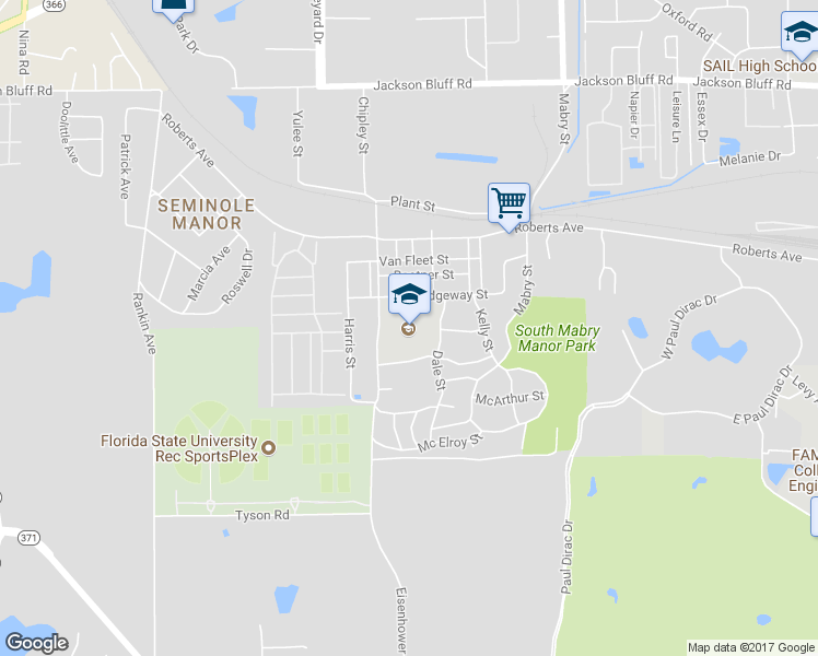 map of restaurants, bars, coffee shops, grocery stores, and more near 2813 Ridgeway Street in Tallahassee