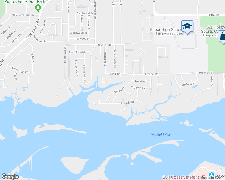 map of restaurants, bars, coffee shops, grocery stores, and more near 643 North Haven Drive in Biloxi