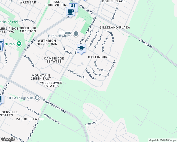 map of restaurants, bars, coffee shops, grocery stores, and more near 1405 Quail Run Road in Pflugerville