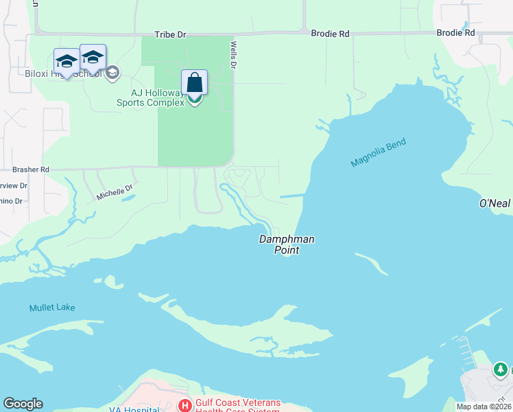 map of restaurants, bars, coffee shops, grocery stores, and more near 650 Kennedy Lane in Biloxi