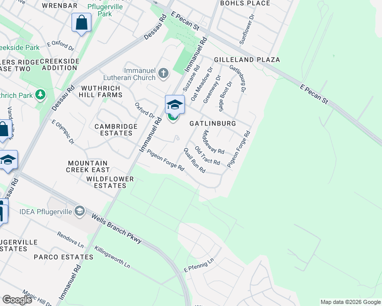 map of restaurants, bars, coffee shops, grocery stores, and more near 1405 Quail Run Road in Pflugerville
