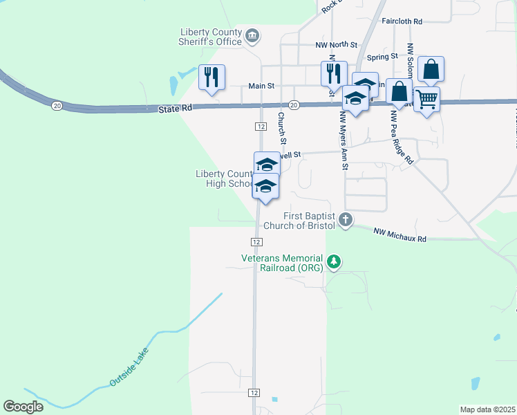 map of restaurants, bars, coffee shops, grocery stores, and more near 12926 County Road 12 in Bristol