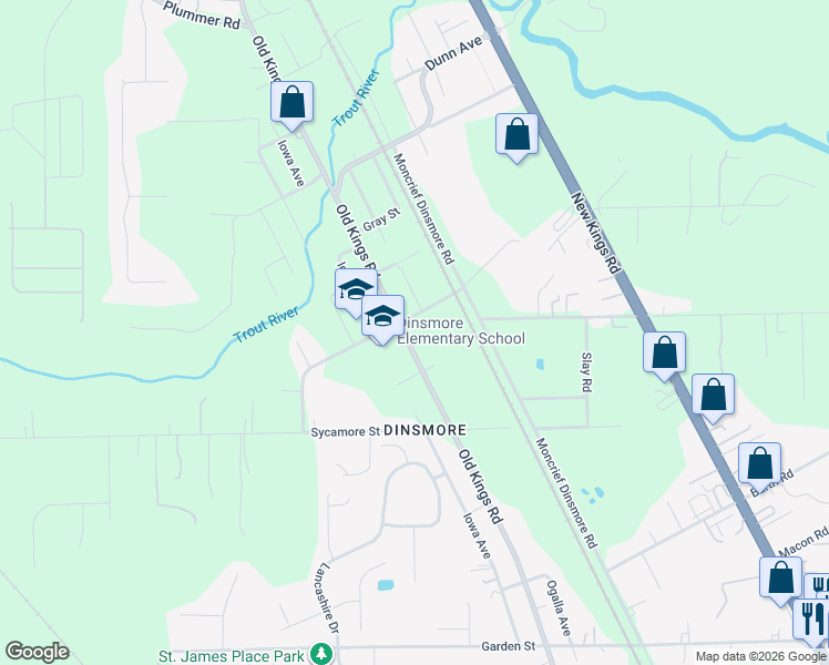 map of restaurants, bars, coffee shops, grocery stores, and more near 10523 Old Kings Road in Jacksonville