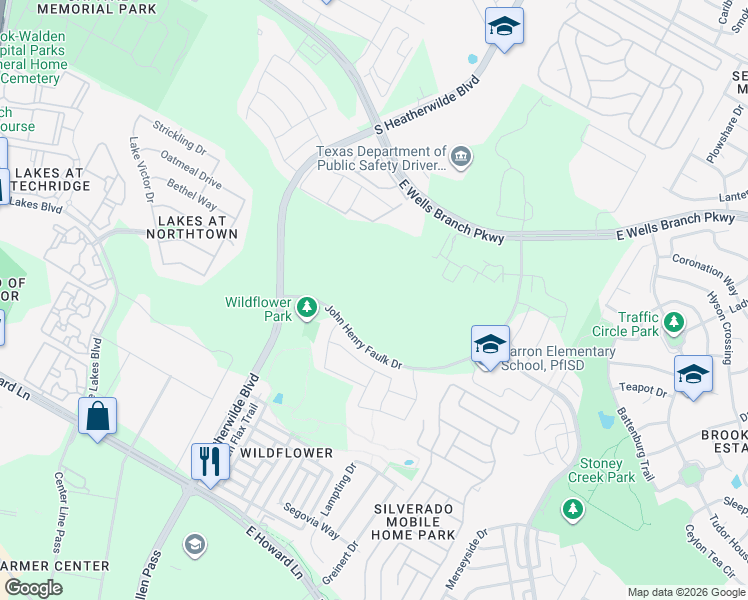 map of restaurants, bars, coffee shops, grocery stores, and more near South Heatherwilde Boulevard in Pflugerville