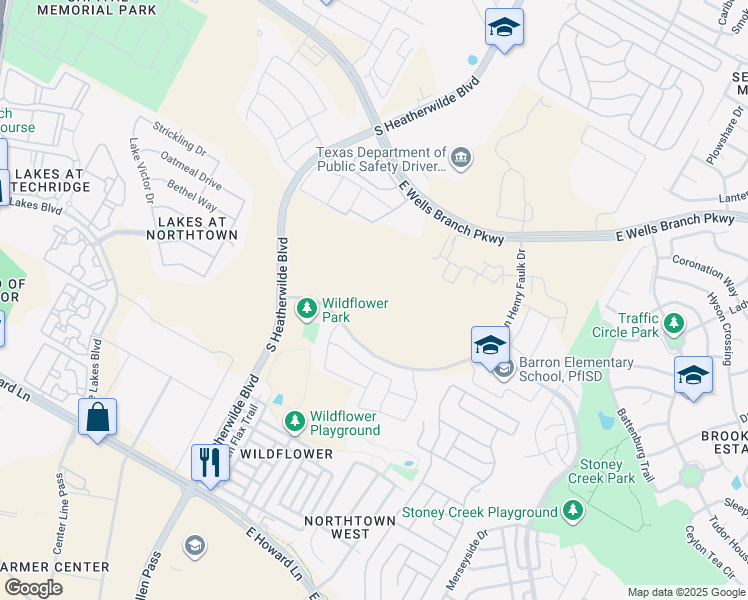 map of restaurants, bars, coffee shops, grocery stores, and more near South Heatherwilde Boulevard in Pflugerville