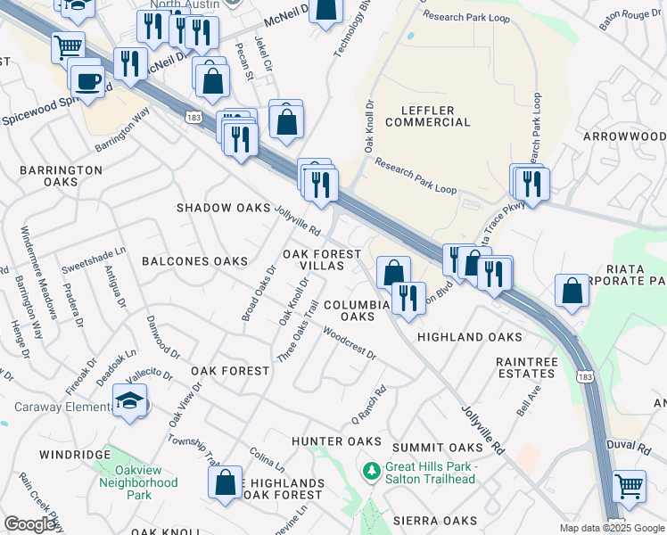 map of restaurants, bars, coffee shops, grocery stores, and more near 6502 J Gregg Cove in Austin