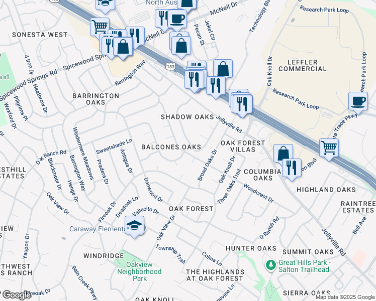map of restaurants, bars, coffee shops, grocery stores, and more near 11752 D-K Ranch Road in Austin