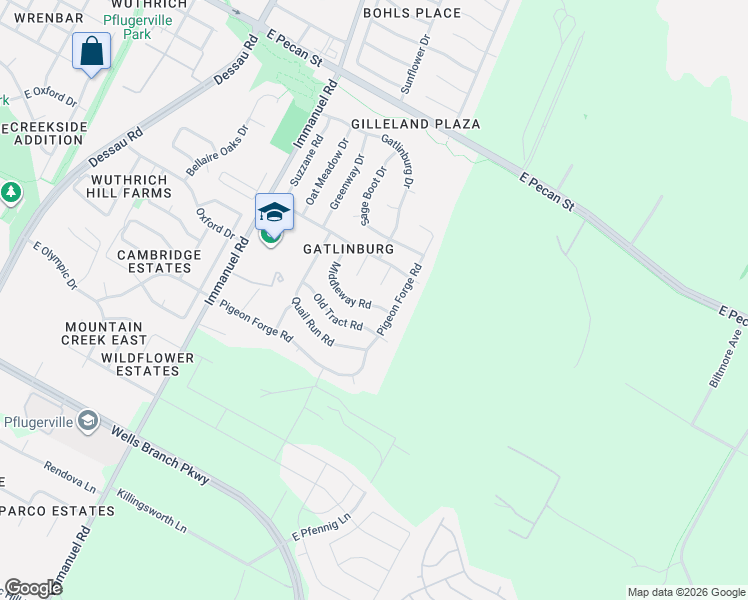 map of restaurants, bars, coffee shops, grocery stores, and more near 1606 Middleway Road in Pflugerville