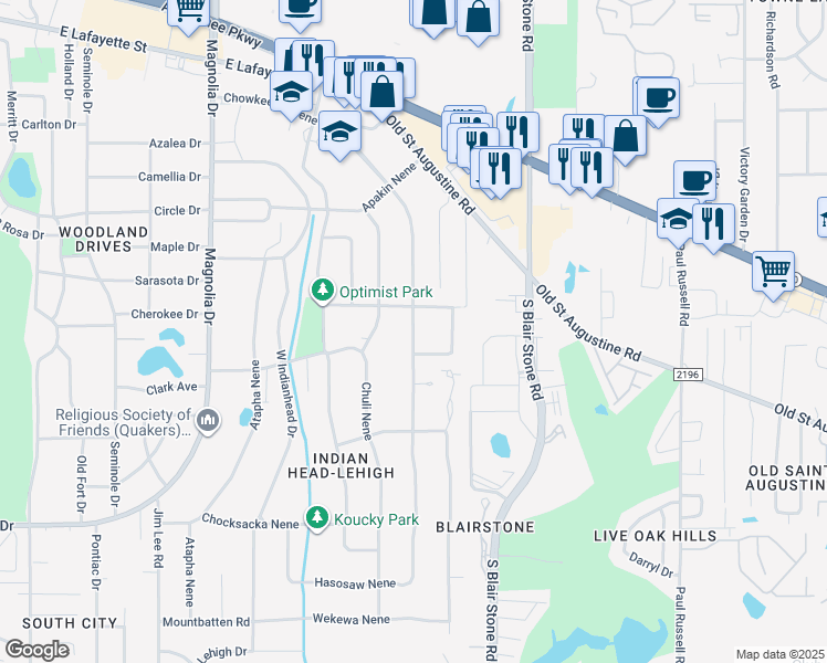 map of restaurants, bars, coffee shops, grocery stores, and more near 1899 Chowkeebin Nene in Tallahassee