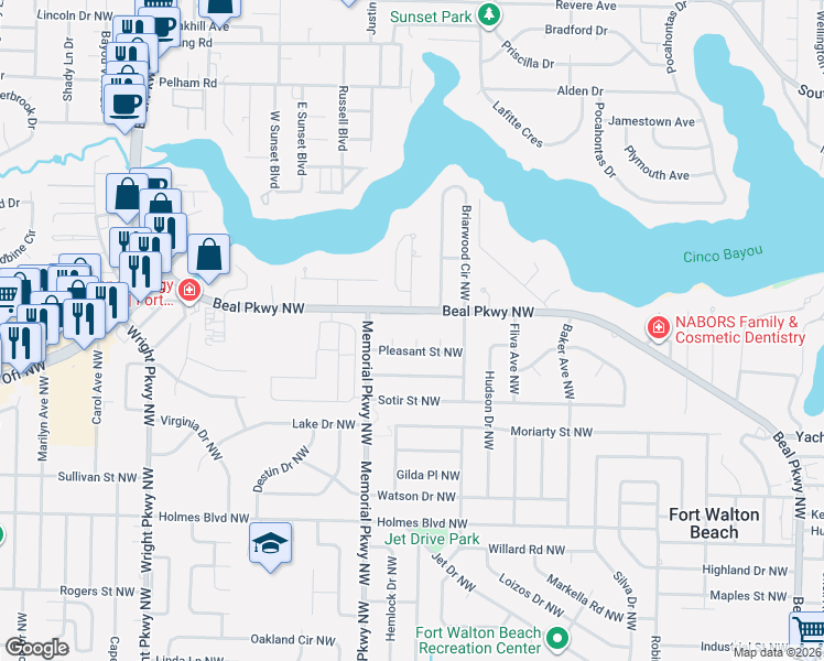 map of restaurants, bars, coffee shops, grocery stores, and more near 235 Pleasant Street Northwest in Fort Walton Beach