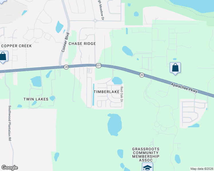 map of restaurants, bars, coffee shops, grocery stores, and more near 1455 Bent Willow Drive in Tallahassee