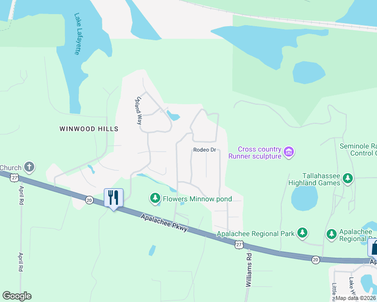 map of restaurants, bars, coffee shops, grocery stores, and more near 1708 Rodeo Drive in Tallahassee