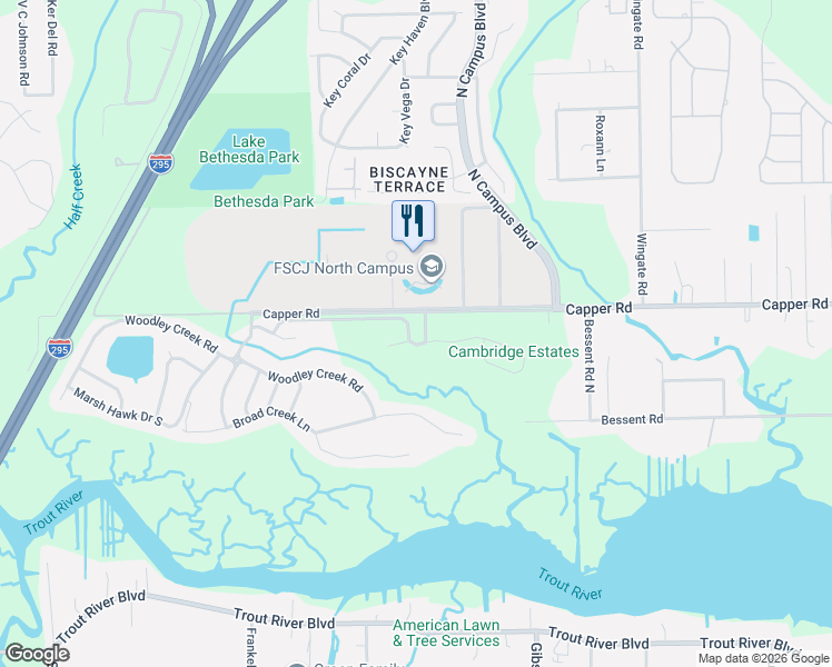 map of restaurants, bars, coffee shops, grocery stores, and more near 4061 Anderson Woods Drive in Jacksonville