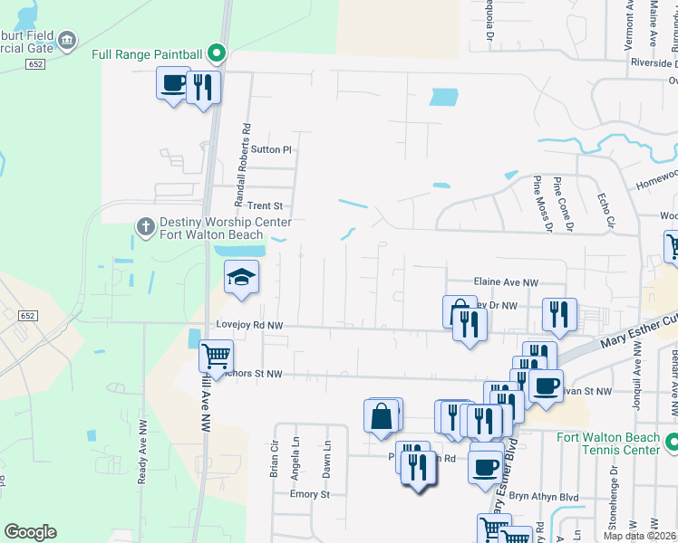 map of restaurants, bars, coffee shops, grocery stores, and more near 224 Cypress Street in Fort Walton Beach