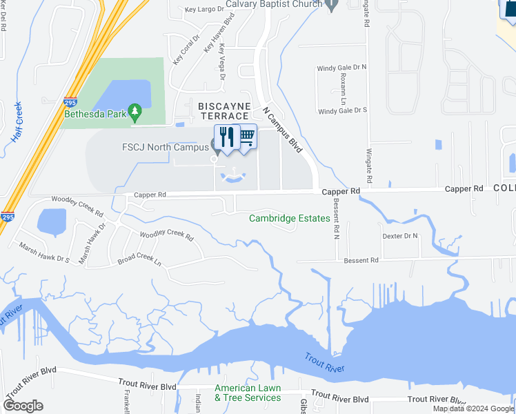 map of restaurants, bars, coffee shops, grocery stores, and more near 3987 Anderson Woods Drive in Jacksonville