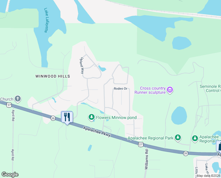 map of restaurants, bars, coffee shops, grocery stores, and more near 1717 Rodeo Drive in Tallahassee