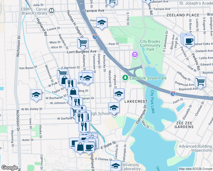 map of restaurants, bars, coffee shops, grocery stores, and more near 2304 Kentucky Street in Baton Rouge
