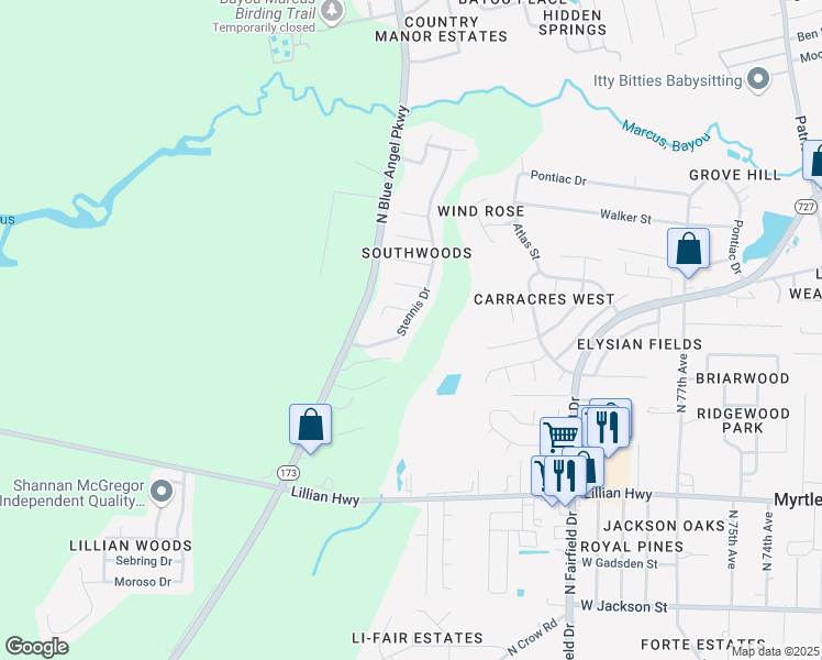 map of restaurants, bars, coffee shops, grocery stores, and more near 2048 Stennis Drive in Pensacola