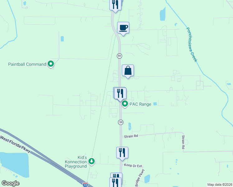 map of restaurants, bars, coffee shops, grocery stores, and more near 68467 Highway 59 in Mandeville