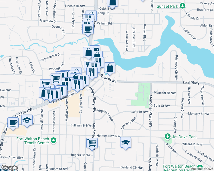 map of restaurants, bars, coffee shops, grocery stores, and more near 231 Thomas Court Northwest in Fort Walton Beach