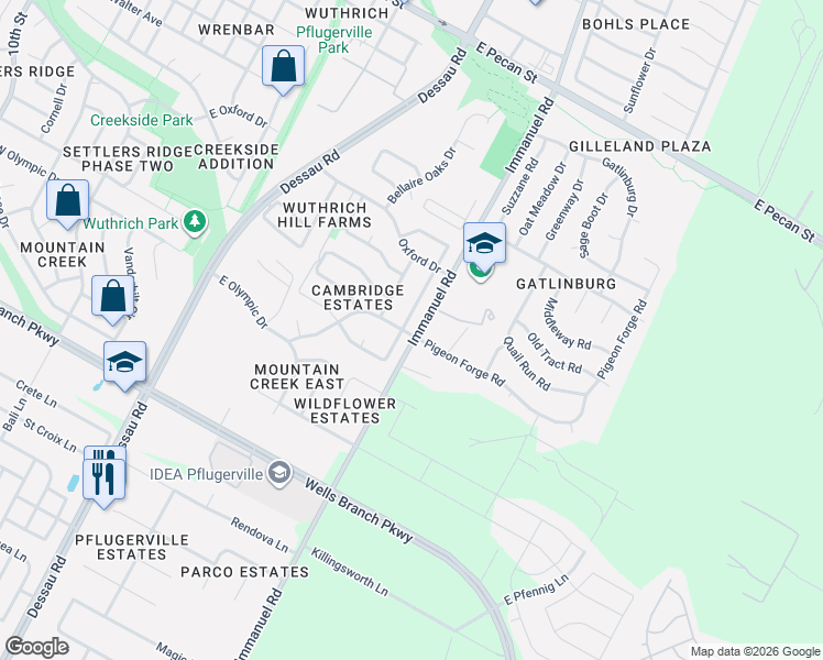 map of restaurants, bars, coffee shops, grocery stores, and more near 609 Stansted Manor Drive in Pflugerville