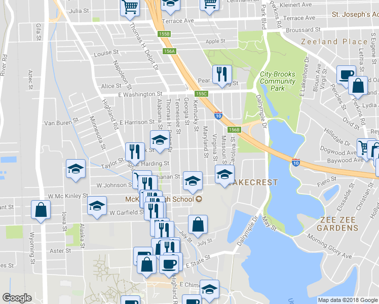 map of restaurants, bars, coffee shops, grocery stores, and more near 2271 Georgia Street in Baton Rouge